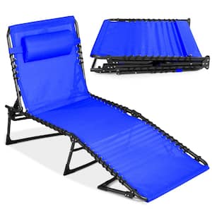 Outdoor Chaise Lounge Chair, Portable Adjustable Folding Patio Recliner with Pillow in Resort Blue