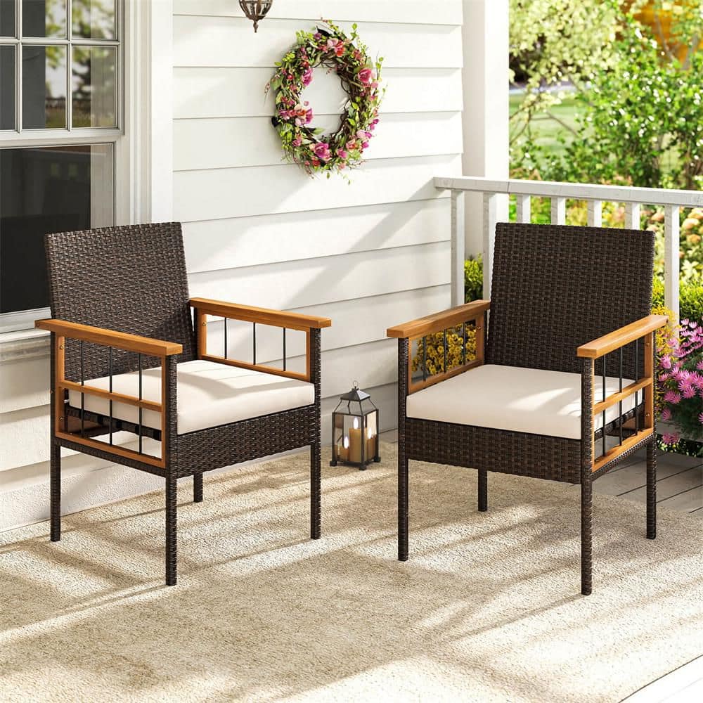 2PCS Patio Dining Chairs with Removable Padded Cushion, Acacia Wood Armrests price history on PriceWatchPro