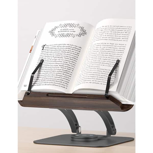 Adjustable Stand Black Recipe Holder with 360° Swivel Base and Page Clips for Music Score, Recipe, Tablet, Laptop