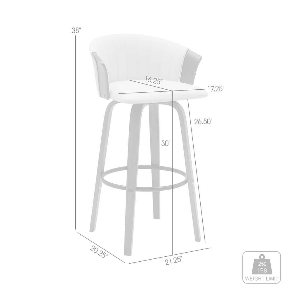 Diana 30" Cream Faux Leather Swivel Bar Stool with Walnut Wood