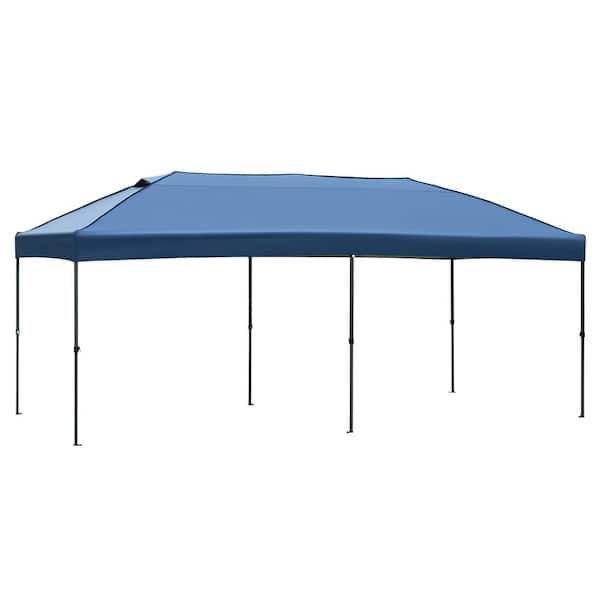 JUJABU 10 ft. x 20 ft. Navy Iron and Oxford Fabric Heavy Duty Pop Up Canopy Outdoor Canopy Tent with Sidewalls Wheeled Bag