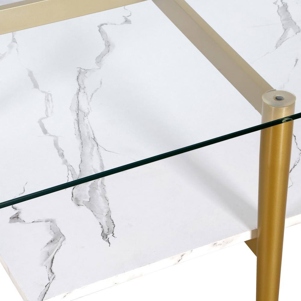 Otto Mid-Century Brass & Faux Marble Square Coffee Table
