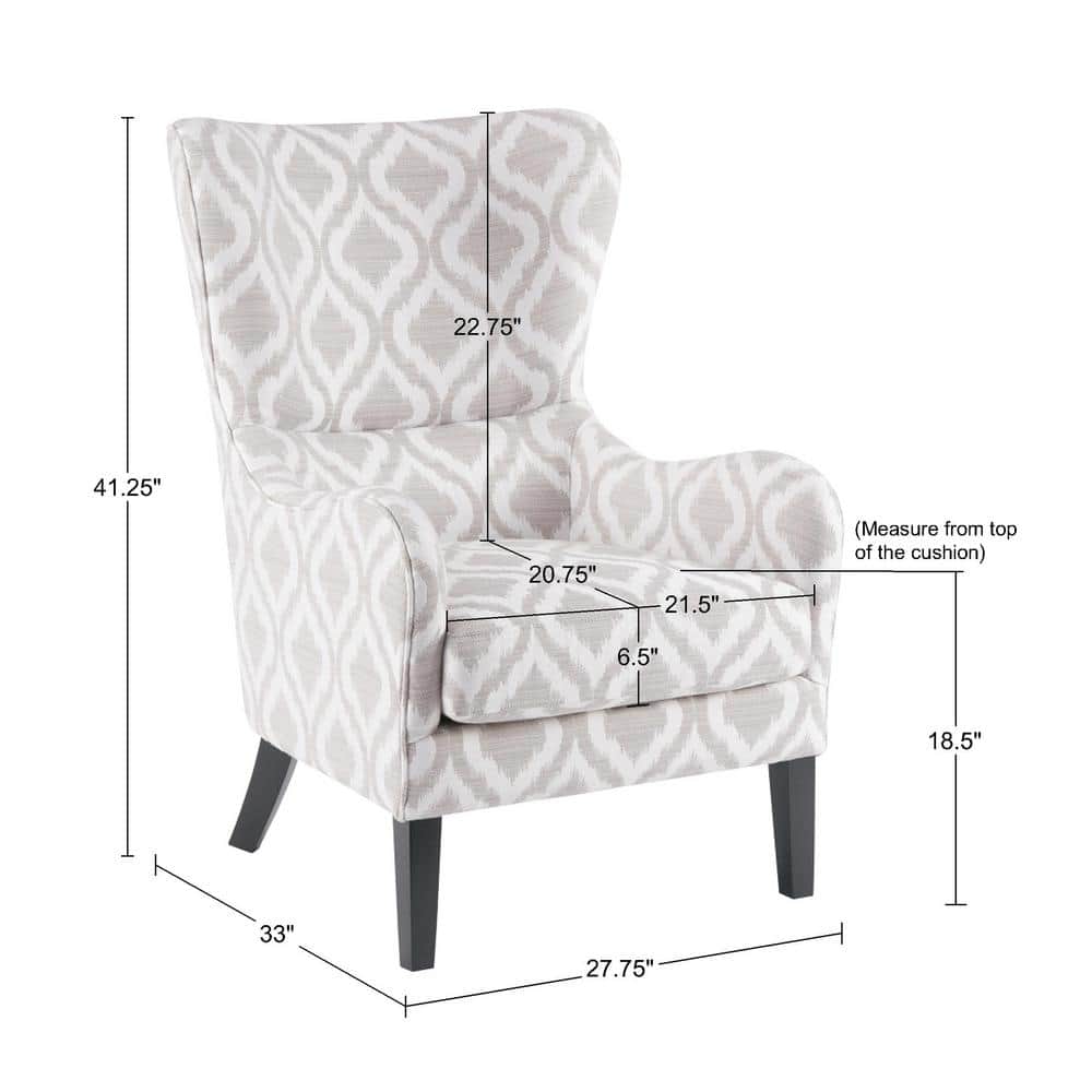 Aria Grey/White High-Back Swoop Wing Accent Chair in Solid Wood