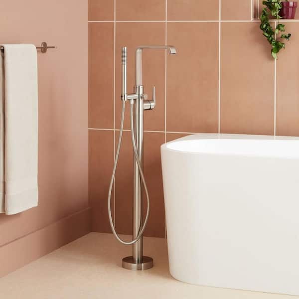 SIGNATURE HARDWARE Drea Single-Handle Floor Mounted Roman Tub Faucet in. Brushed Nickel