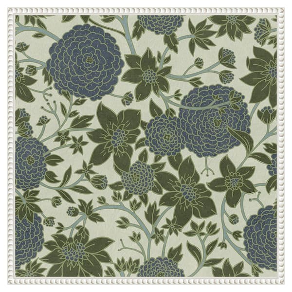 Amanti Art Puff Ball Vines Blue Green by Katie Oshea 22 in. W x 22 in. H. Canvas Wall Art Print Framed in White