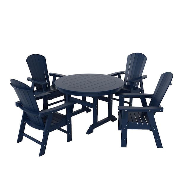 Altura Outdoor Patio Weather Resistant Navy Blue 5-Piece HDPE Plastic Round Table Dining Set