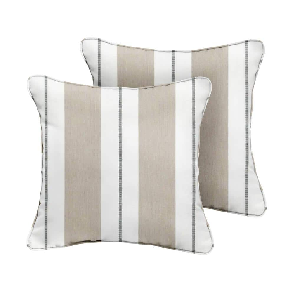 Textured Solid Almond Square Outdoor Throw Pillow (2-Pack)