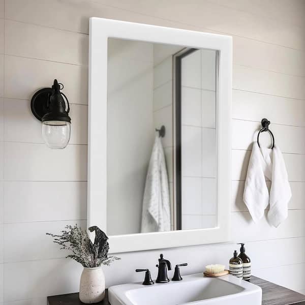 24 in. W x 32 in. H Simple Rectangular White Wood Frame Bathroom Mirror Vanity Mirror Wall Mirror/Floor Mirror