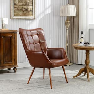 Vintage Reddish Brown PU leather upholstered armchair with metal legs(Set of 1)