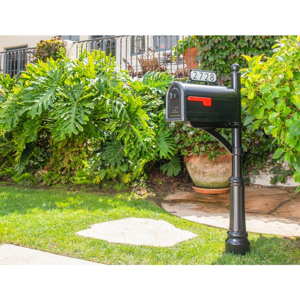 Roxbury Black Steel Post Mount Mailbox with Cast Aluminum Knob