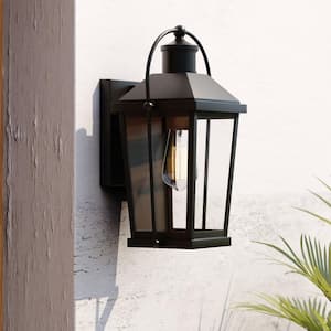 Lexington Aluminum Black Motion Sensor Dusk to Dawn Outdoor Wall Light Clear Glass