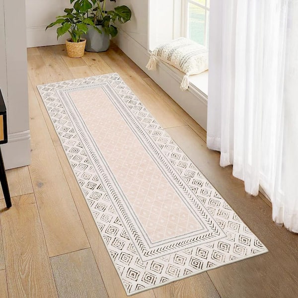 Border Printed Carpet Washable Living Room Decoration for Bedroom Hallway Office Bedside Beige, 2 ft. x 6 ft. Area Rug