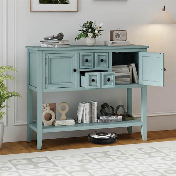 Blue MDF Buffet Sideboard Cabinet with 2 Doors and 2 Drawer
