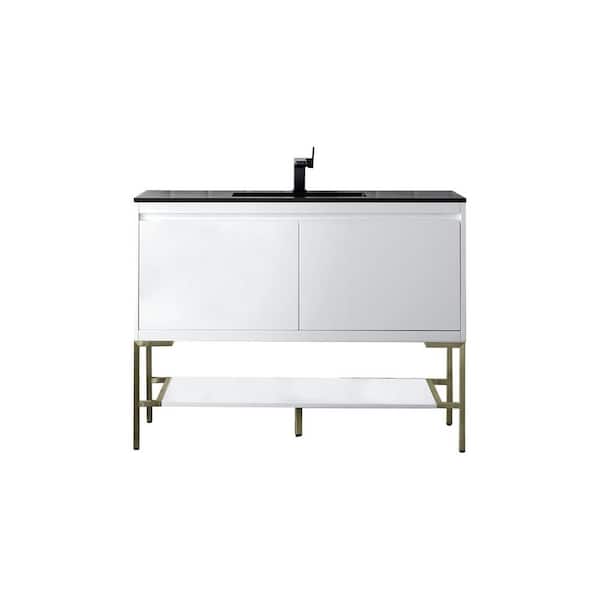 James Martin Vanities Mantova 47.3 in. W x 18.1 in. D x 36 in. H Single Bathroom Vanity Glossy White and Charcoal Black Composite Stone Top