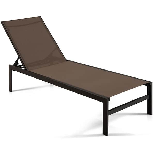 Unbranded Outdoor 6-Position Fabric Chaise Lounge Chairs with Rustproof Metal Frame, Brown