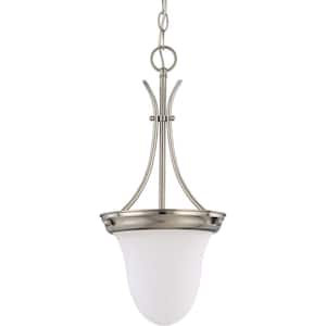 Nuvo 100-Watt 1-Light Brushed Nickel Shaded Pendant Light with Frosted White Glass Shade, No Bulbs Included