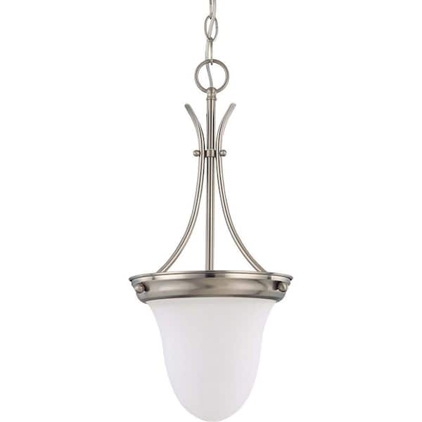 SATCO Nuvo 100-Watt 1-Light Brushed Nickel Shaded Pendant Light with Frosted White Glass Shade, No Bulbs Included