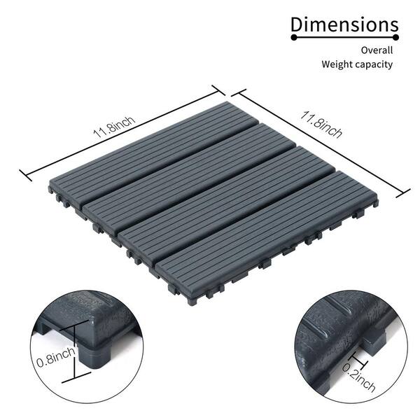 1 ft. x 1 ft. Outdoor Square Waterproof Deck Tile in Gray, All Weather Use ( 44 Per Case)