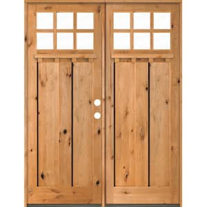 72 in. x 96 in. Craftsman Knotty Alder 6-Lite Clear Stain Wood/Dentil Shelf Left Active Double Prehung Front Door