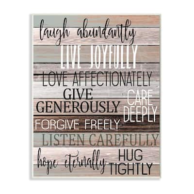 Stupell Industries Live Joyfully Phrases on Wood Grain Brown Tan Teal Designed by Kim Allen Art Wall Plaque 10 x 15 