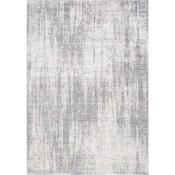 Pasargad Home Amari Silver 5 ft. x 8 ft. Abstract Bamboo Silk and Wool Area Rug