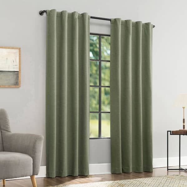 Treviso Moss Green Polyester/Linen 40 in. W x 84 in. L Back Tab 100% Blackout Curtain (Single Panel)