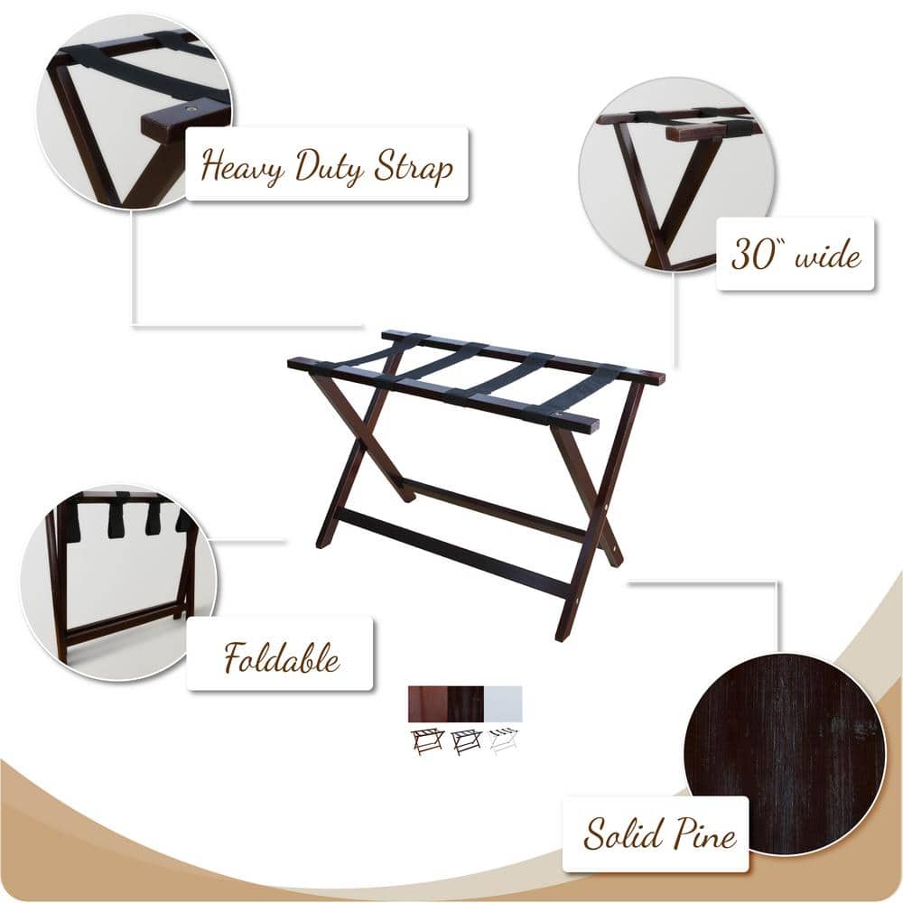 Extra Wide White Solid Wood Foldable Luggage Rack
