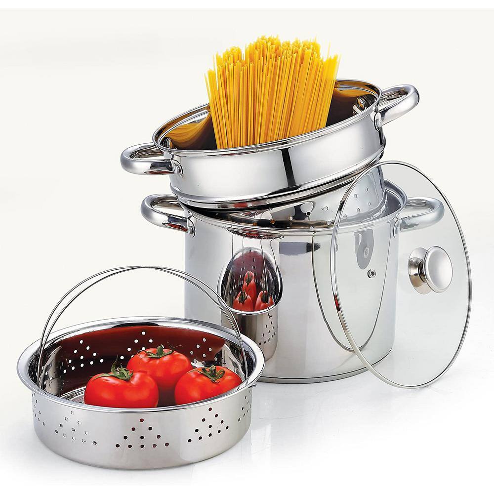 Mirror Satin Stainless Steel 8 Quart Pasta Cooker with Basket Insert