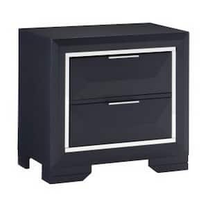 27.5 in. Midnight Blue and Chrome 2-Drawers Wooden Nightstand