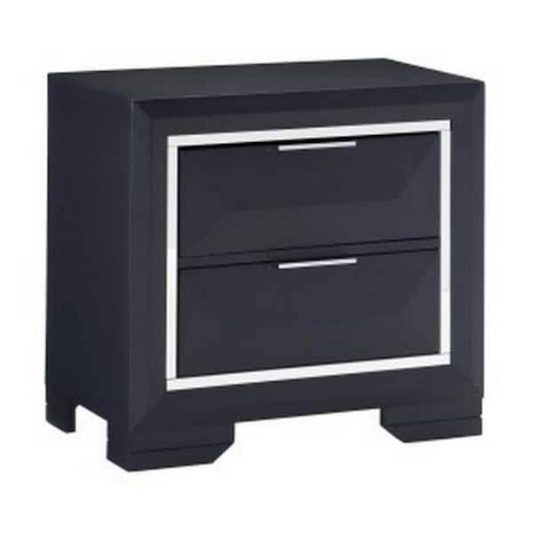 Benjara 27.5 in. Midnight Blue and Chrome 2-Drawers Wooden Nightstand