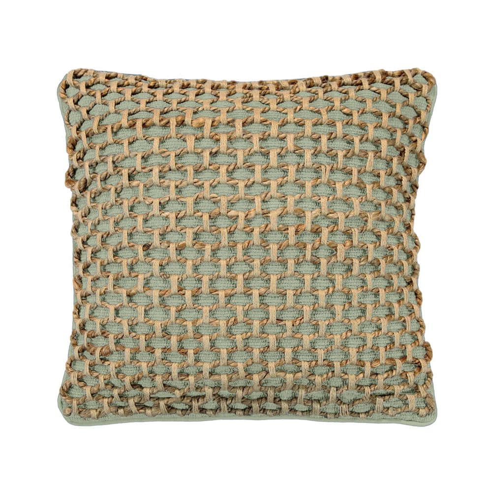 Jada Sage Green Geometric Braided Polyester 18 in. x 18 in. Throw Pillow