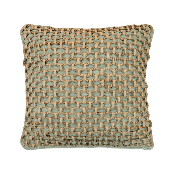 Boho Living Jada Sage Green Geometric Braided Polyester 18 in. x 18 in. Throw Pillow