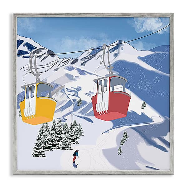 Stupell Industries Ski Lift over Vast Mountain by Ashley Singleton Gray Framed Sports Giclee Art Print 24 in. x 24 in.
