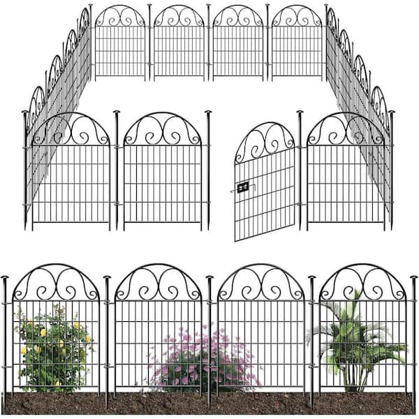 32 in. Black Metal Garden Fence with Gate-24 Panels (27 in. L), 52.5 ft. Total, Reusable Outdoor Defense