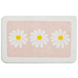 16 in. x 24 in. Pink Cute Daisy Microfiber Rectangle Bathroom Rug with Non Slip Backing
