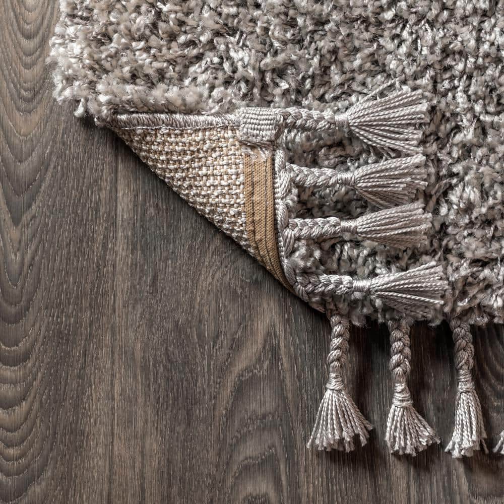 Gray Rectangular Reversible Shag Area Rug with Tassels