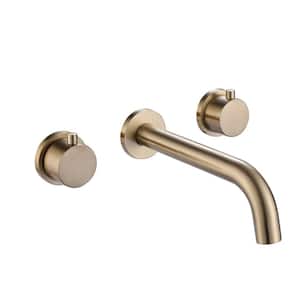 Double Handle Wall Mounted Bathroom Faucet with Modern 3-Hole Brass Bathroom Basin Taps in Brushed Gold