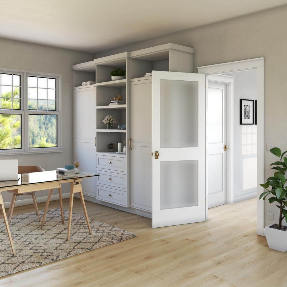 32" x 80" White Primed Pine 2-Panel Frosted Glass Interior Door