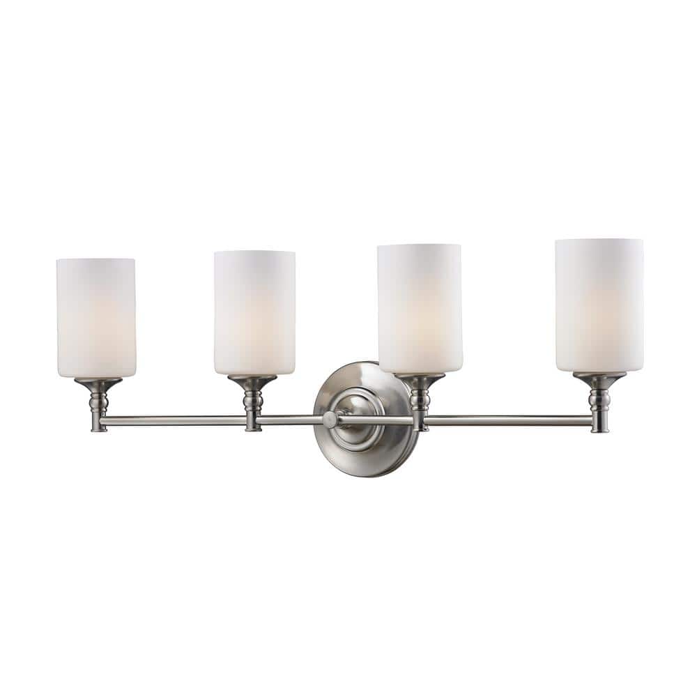 Brushed Nickel 4-Light Vanity with Matte Opal Glass Shades