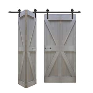 K Style 72in. x 84in. (18''x84''x 4panels) Smoky Gray Solid Wood Bi-Fold Barn Door With Hardware Kit -Assembly Needed
