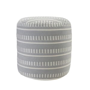 Dash Stripe Blue / White 20 in. Geometric Indoor Outdoor Pouf