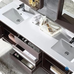 Allier 72 in. Double Vanity in White with Glass Stone Vanity Top in White with White Basin