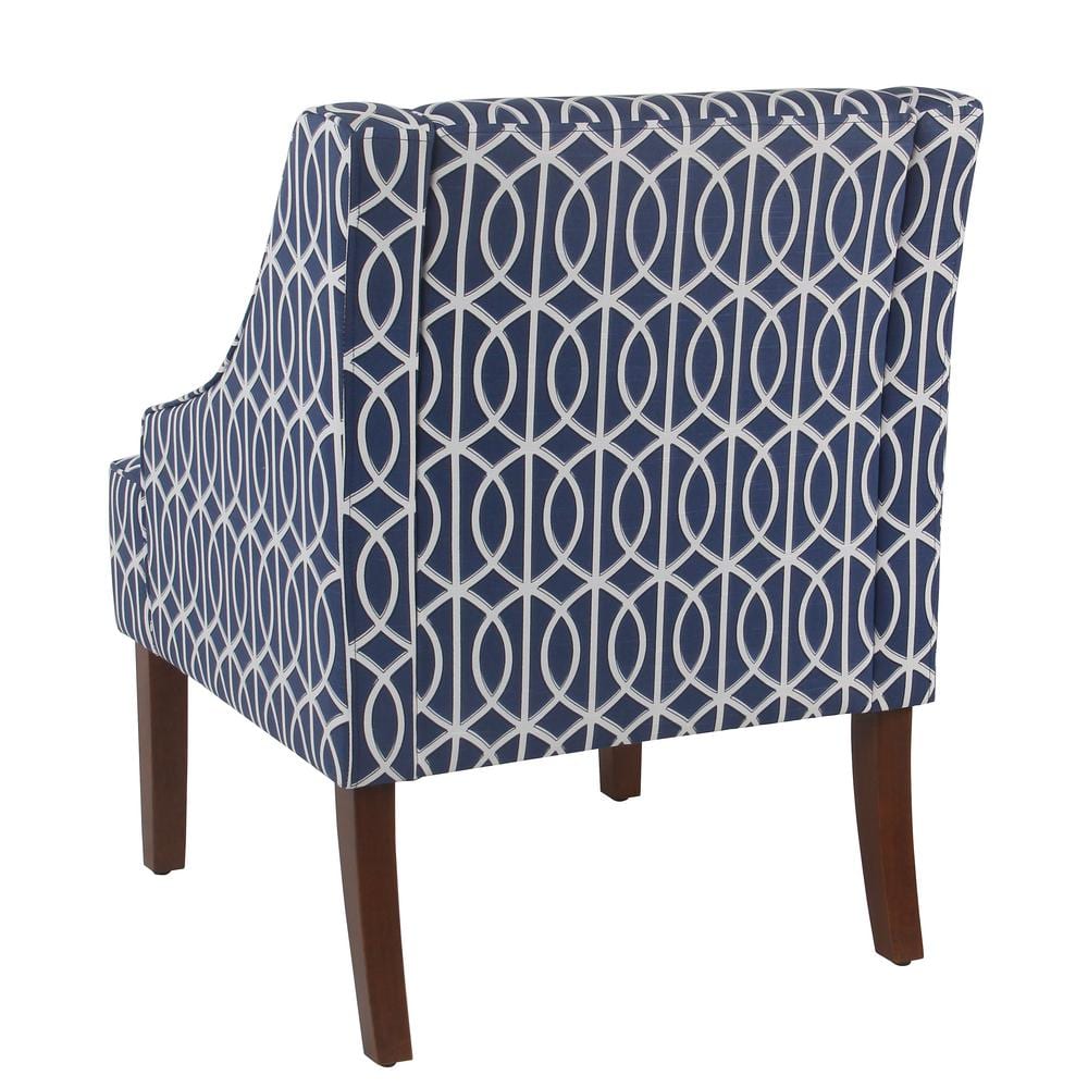 Classic Blue Trellis Swoop Arm Accent Chair with Wood Legs