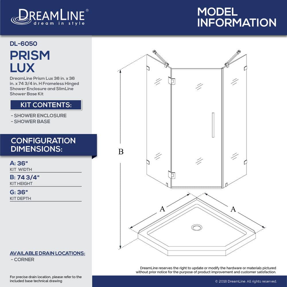 Prism Lux 36" Frameless Neo-Angle Shower Enclosure in Distressed Bronze