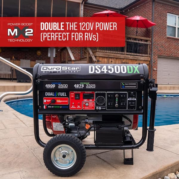 Durostar 4,500-Watt/3,500-Watt 210 Electric Start Dual Fuel Portable Generator with CO DS4500DX Home Depot