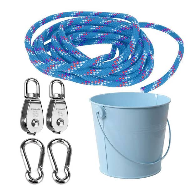 Blue Heavy-Duty Pulley Bucket with Cable for Kids Outdoor Play, Treehouse and Playhouse Accessories, Adventure Equipment