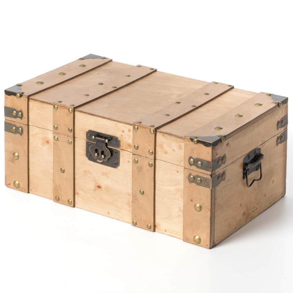 Large Rustic Light Brown Wooden Trunk Organizer with Handles