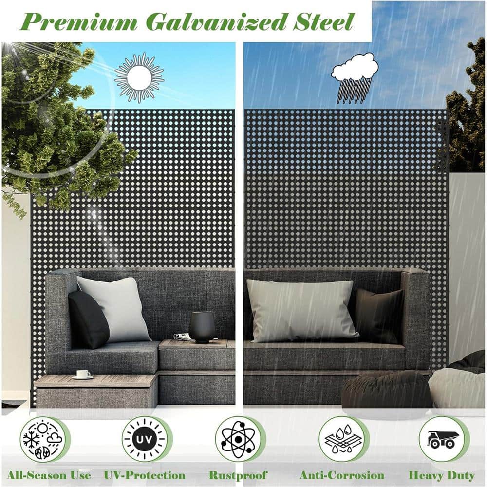 Black Steel Freestanding Outdoor Privacy Screen Panel