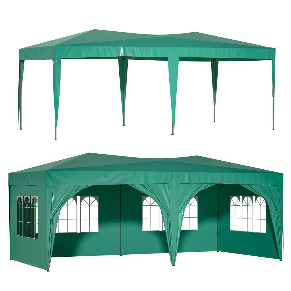 10 ft. x 20 ft. Green Pop Up Canopy Outdoor Portable Party Folding Tent wit