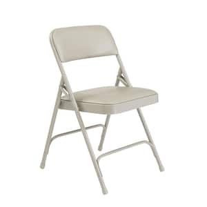 Grey Vinyl Padded Seat Stackable Folding Chair (Set of 4)